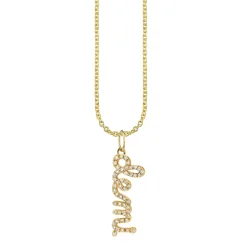 Gold & Diamond Custom Script Charm Necklace