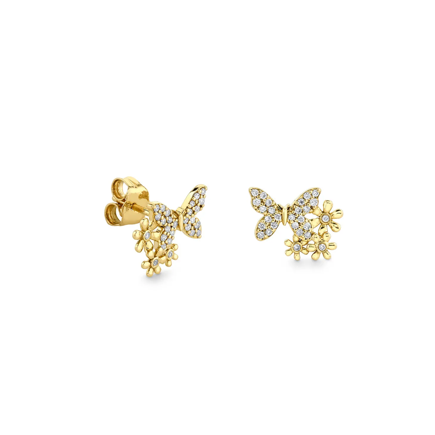 Gold & Diamond Daisy Butterfly Cluster Stud