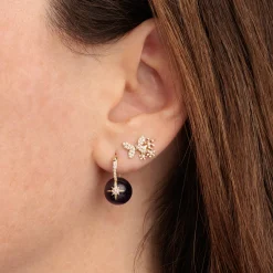 Gold & Diamond Daisy Butterfly Cluster Stud