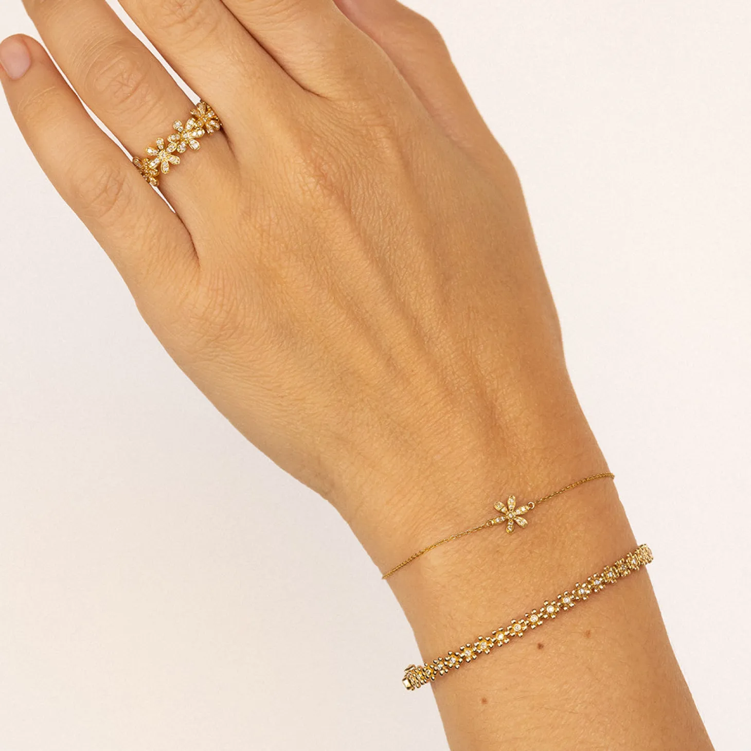Gold & Diamond Daisy Flower Bracelet