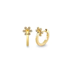 Gold & Diamond Daisy Post Huggie Hoops