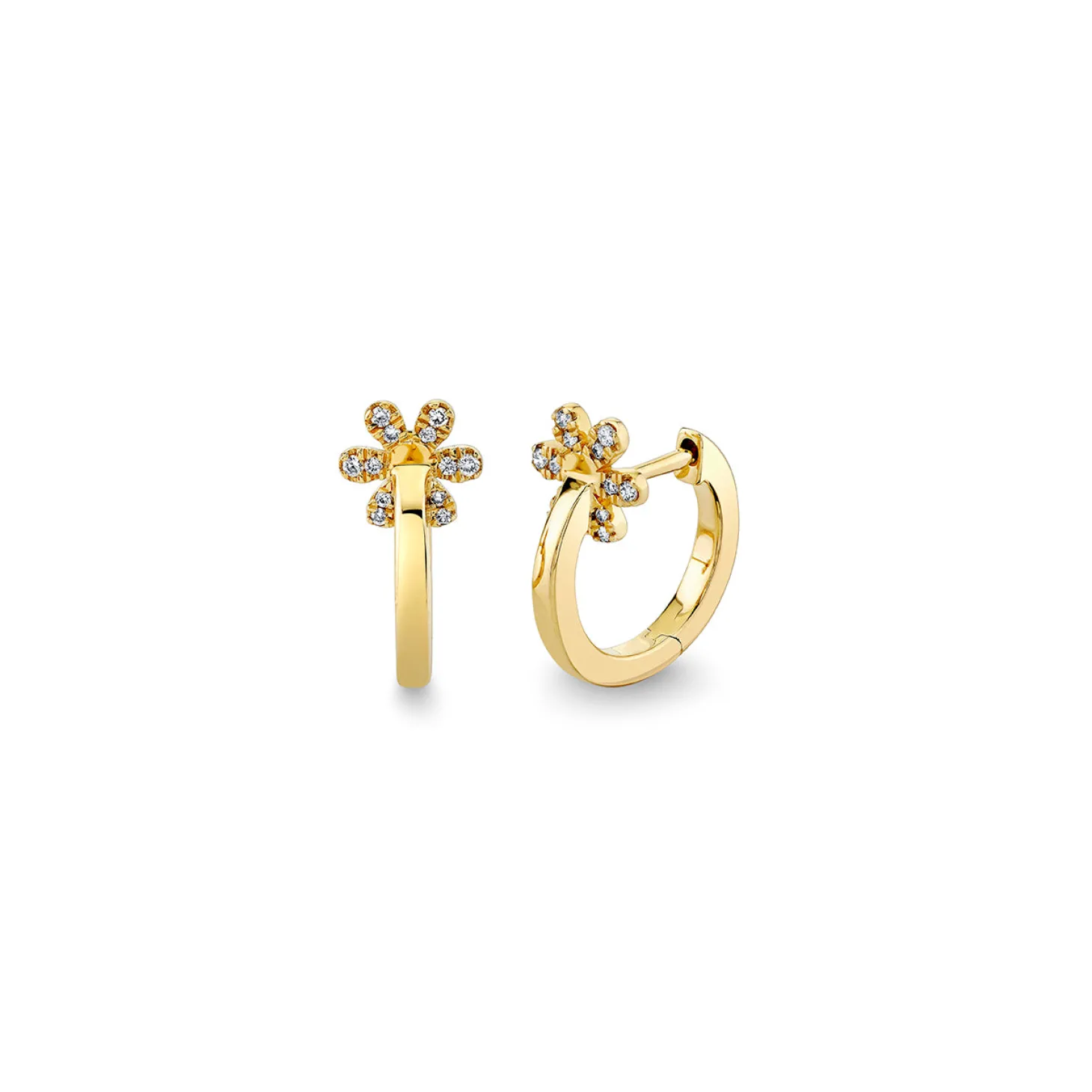 Gold & Diamond Daisy Post Huggie Hoops