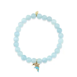 Gold & Diamond Dolphin Family on Aquamarine