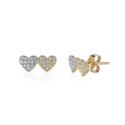 Gold & Diamond Double Heart Stud