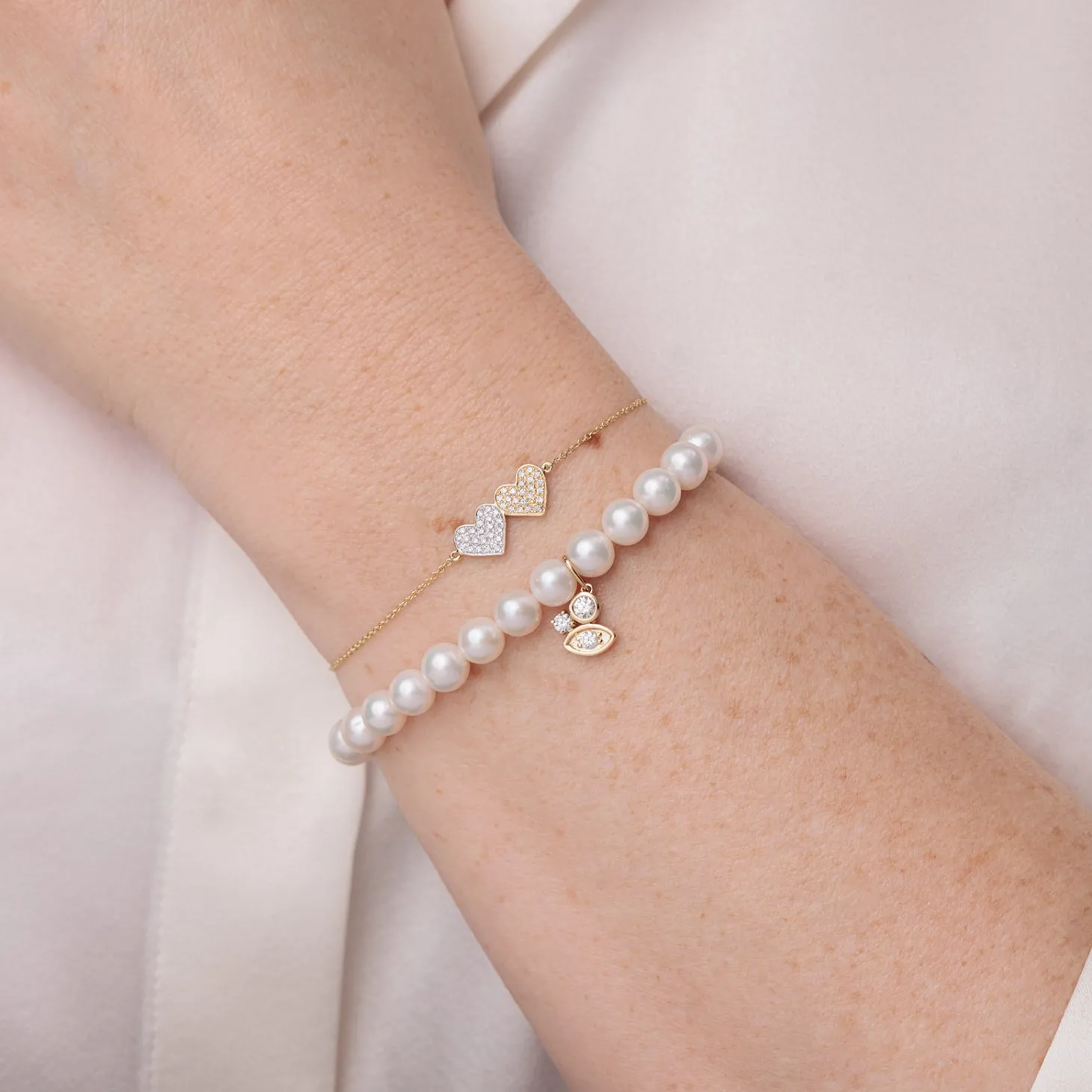 Gold & Diamond Double Heart Bracelet