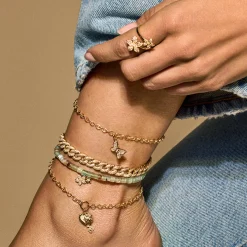 Gold & Diamond Double Plumeria Aquaprase Anklet