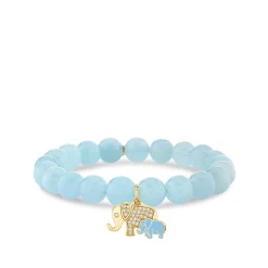 Gold & Diamond Elephant Family on Aquamarine