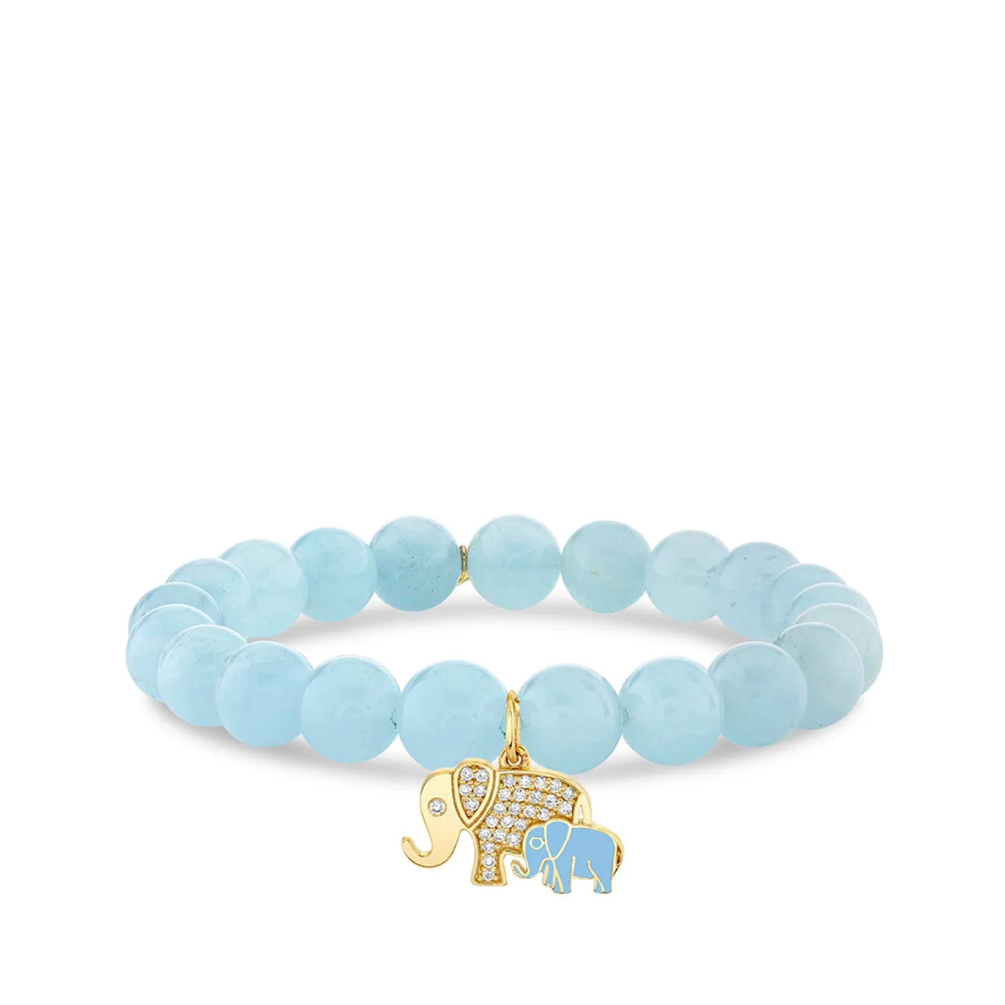 Gold & Diamond Elephant Family on Aquamarine