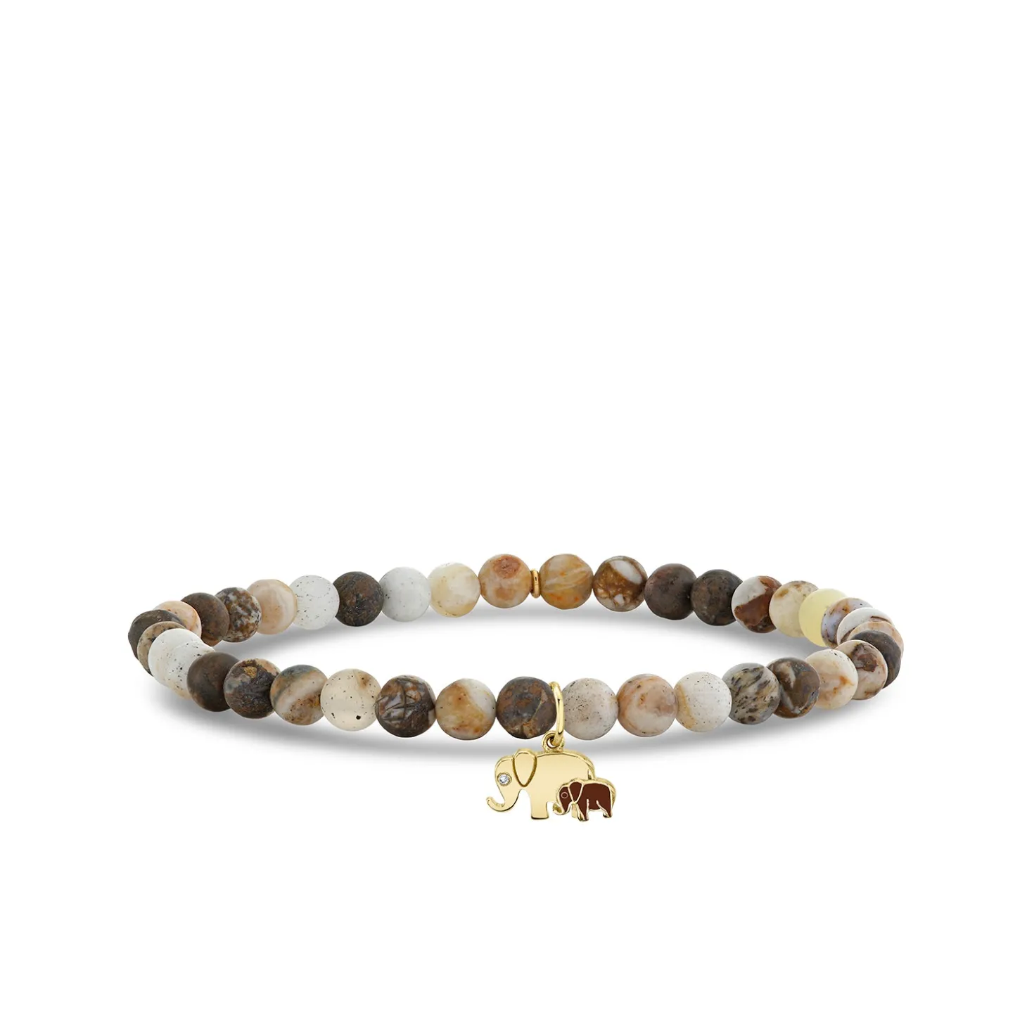 Gold & Diamond Elephant Family on Wooden Opal