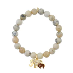 Gold & Diamond Elephant Family on African Opal