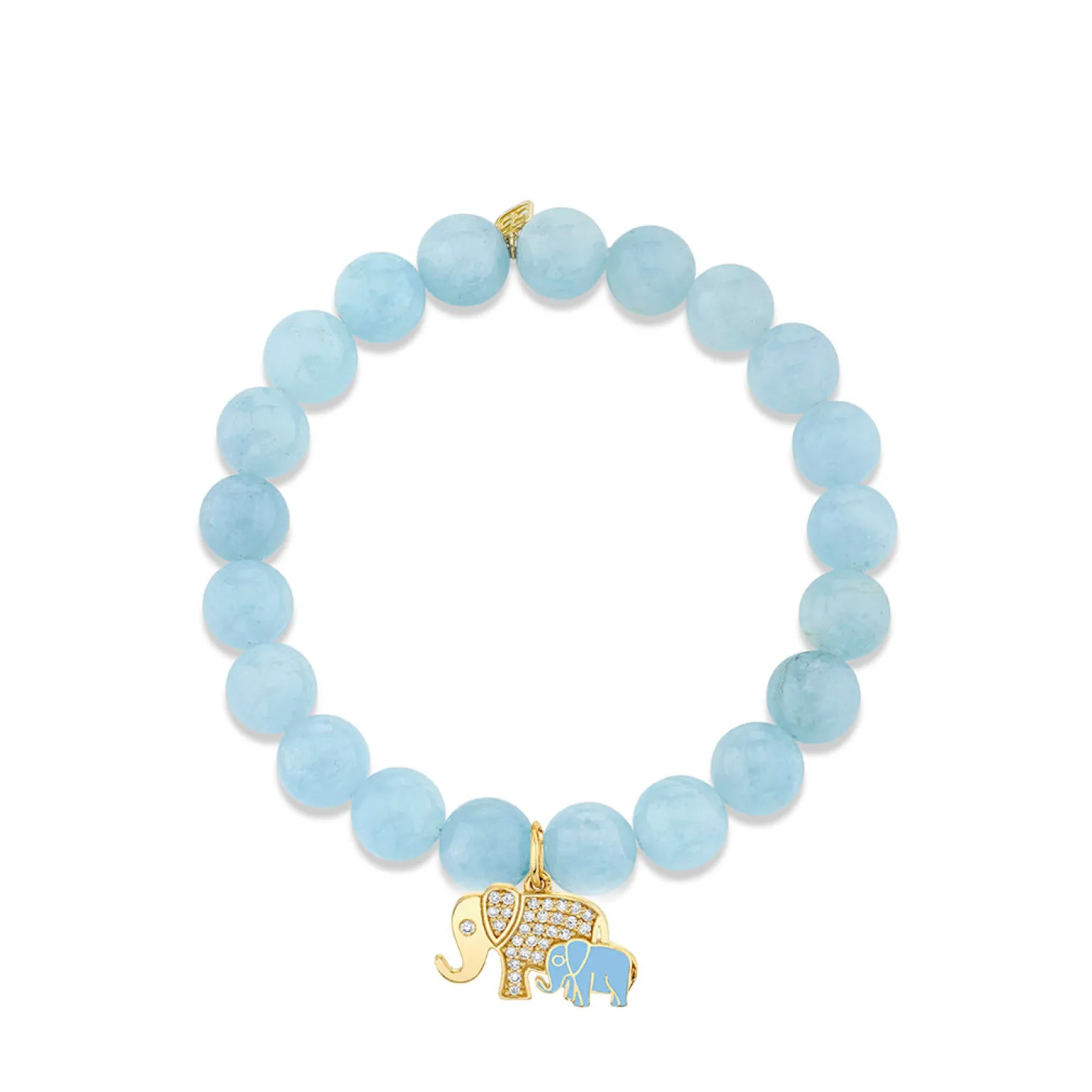 Gold & Diamond Elephant Family on Aquamarine