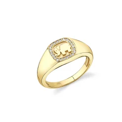 Gold & Diamond Elephant Icon Signet Ring