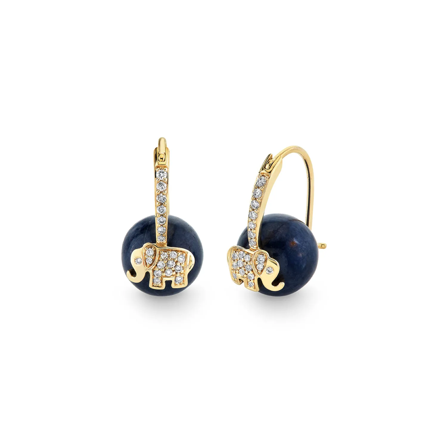 Gold & Diamond Elephant Sapphire Earrings