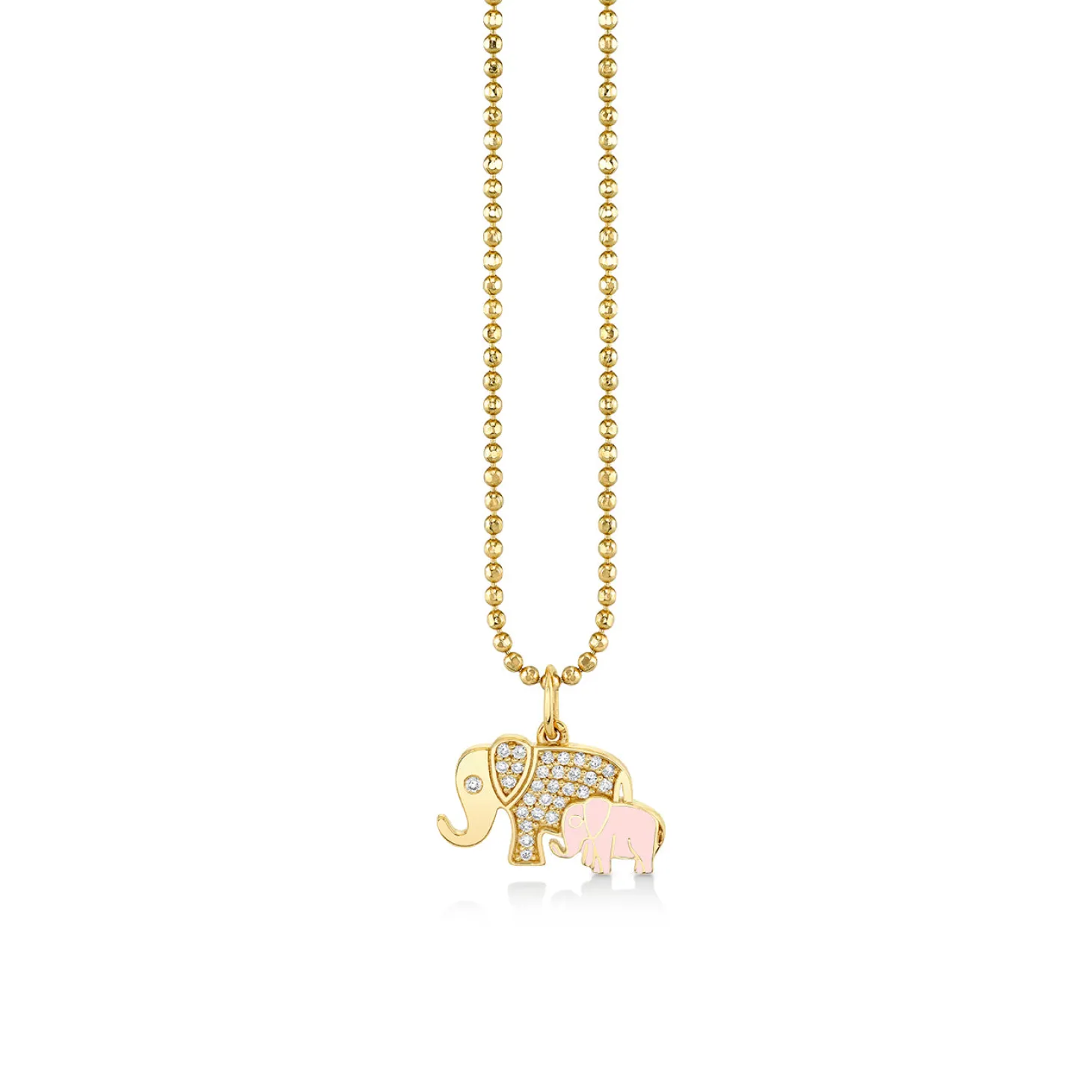 Gold & Diamond Enamel Elephant Family Charm