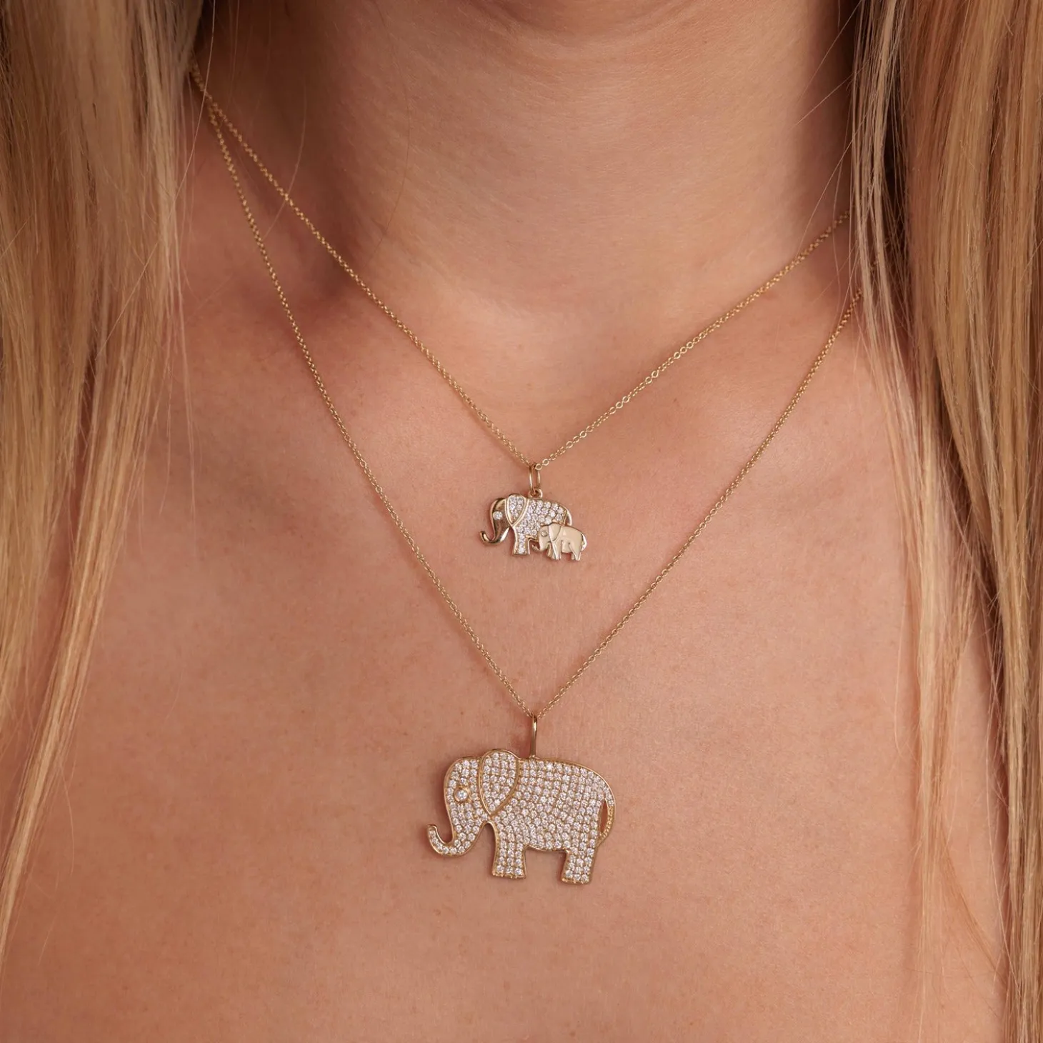 Gold & Diamond Enamel Elephant Family Charm