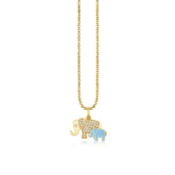 Gold & Diamond Enamel Elephant Family Charm