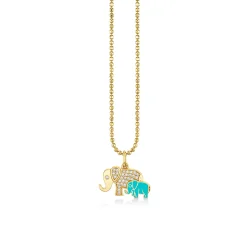 Gold & Diamond Enamel Elephant Family Charm