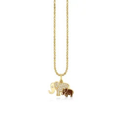Gold & Diamond Enamel Elephant Family Charm