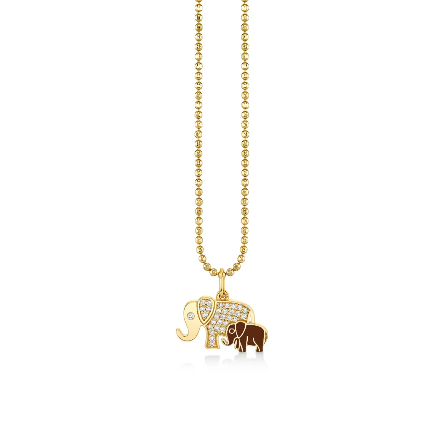 Gold & Diamond Enamel Elephant Family Charm