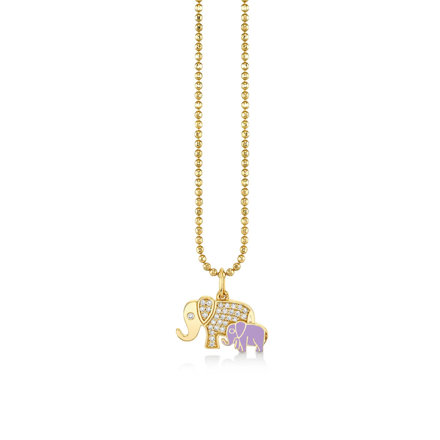 Gold & Diamond Enamel Elephant Family Charm