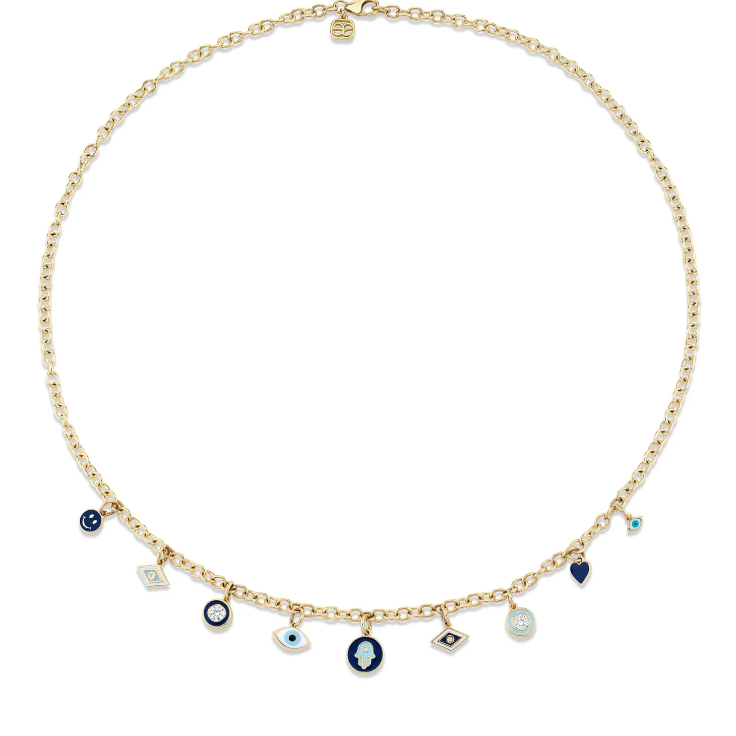 Gold & Diamond Enamel Multi-Charm Necklace