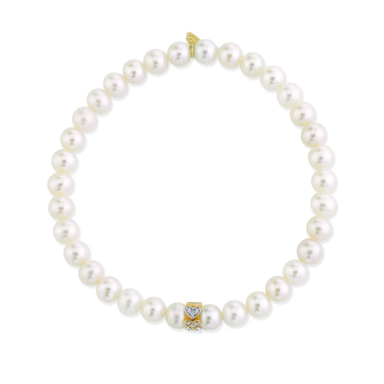 Gold & Diamond Eternity Heart Rondelle on Pearls