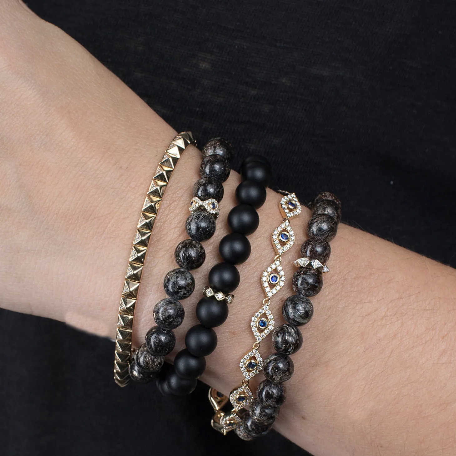 Gold & Diamond Eternity Rondelle on Matte Onyx
