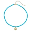 Gold & Diamond Eye Coin Blue Turquoise Necklace