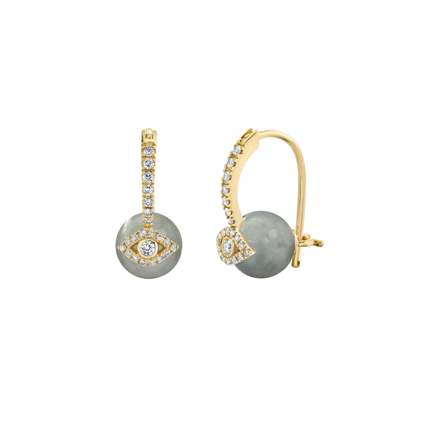 Gold & Diamond Eye Grey Cat's Eye Earrings