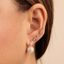 Gold & Diamond Eye Pearl Earrings