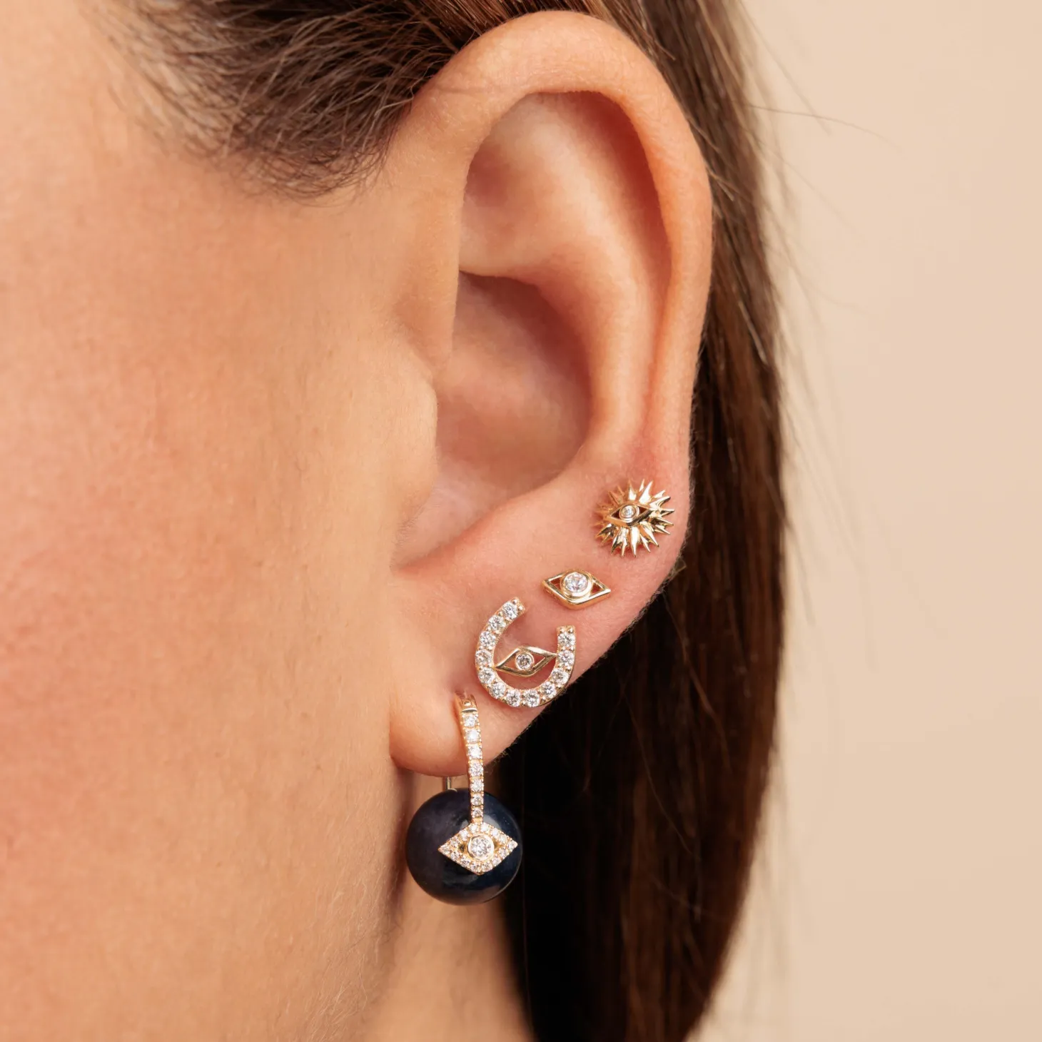 Gold & Diamond Eye Sapphire Earrings
