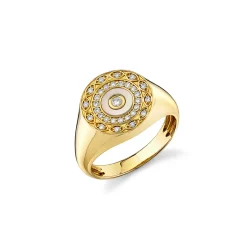 Gold & Diamond Eye Stone Inlay Signet Ring