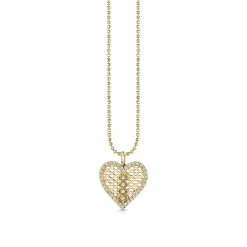 Gold & Diamond Fishnet Heart Charm