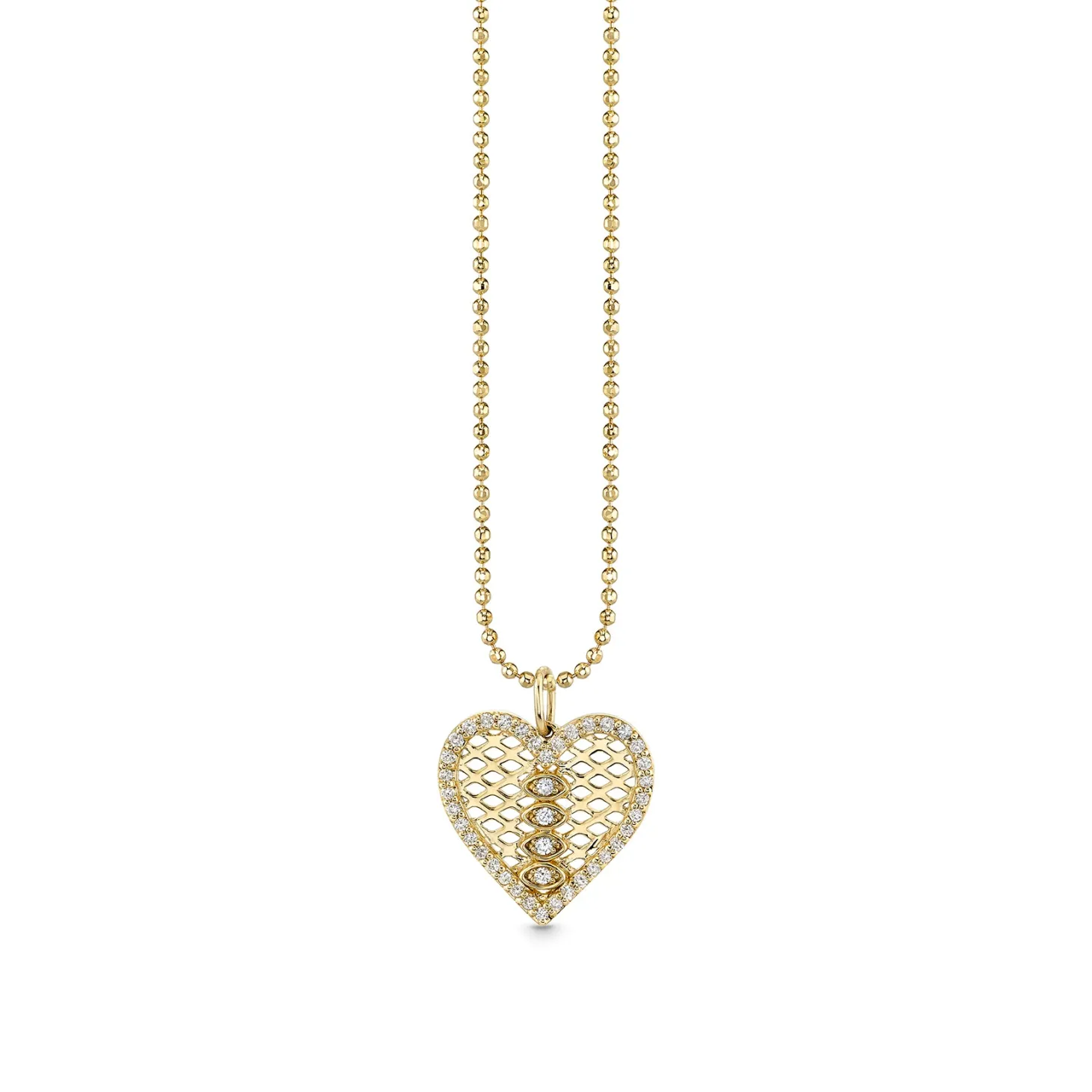 Gold & Diamond Fishnet Heart Charm