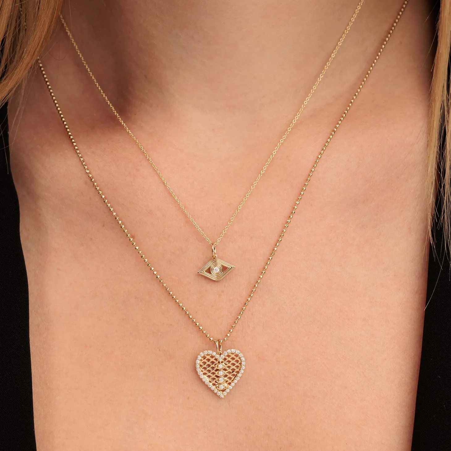 Gold & Diamond Fishnet Heart Charm