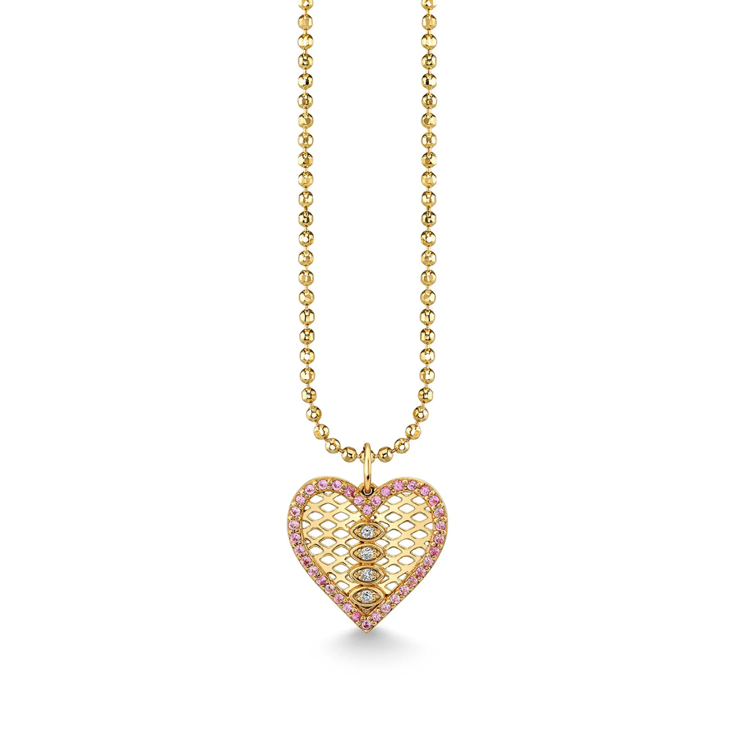Gold & Diamond Fishnet Heart Charm