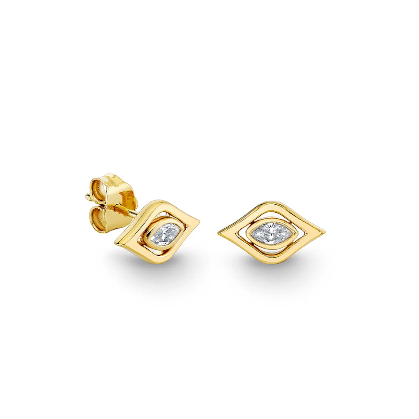 Gold & Diamond Floating Marquise Eye Stud