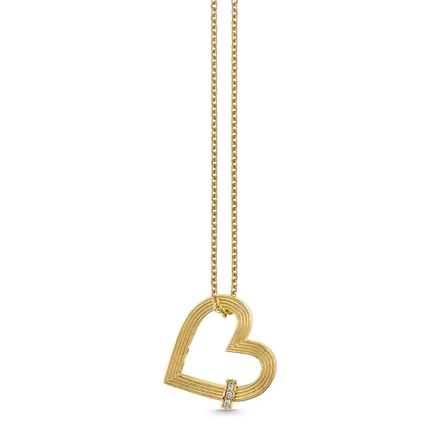 Gold & Diamond Fluted Heart Charm with Rondelle