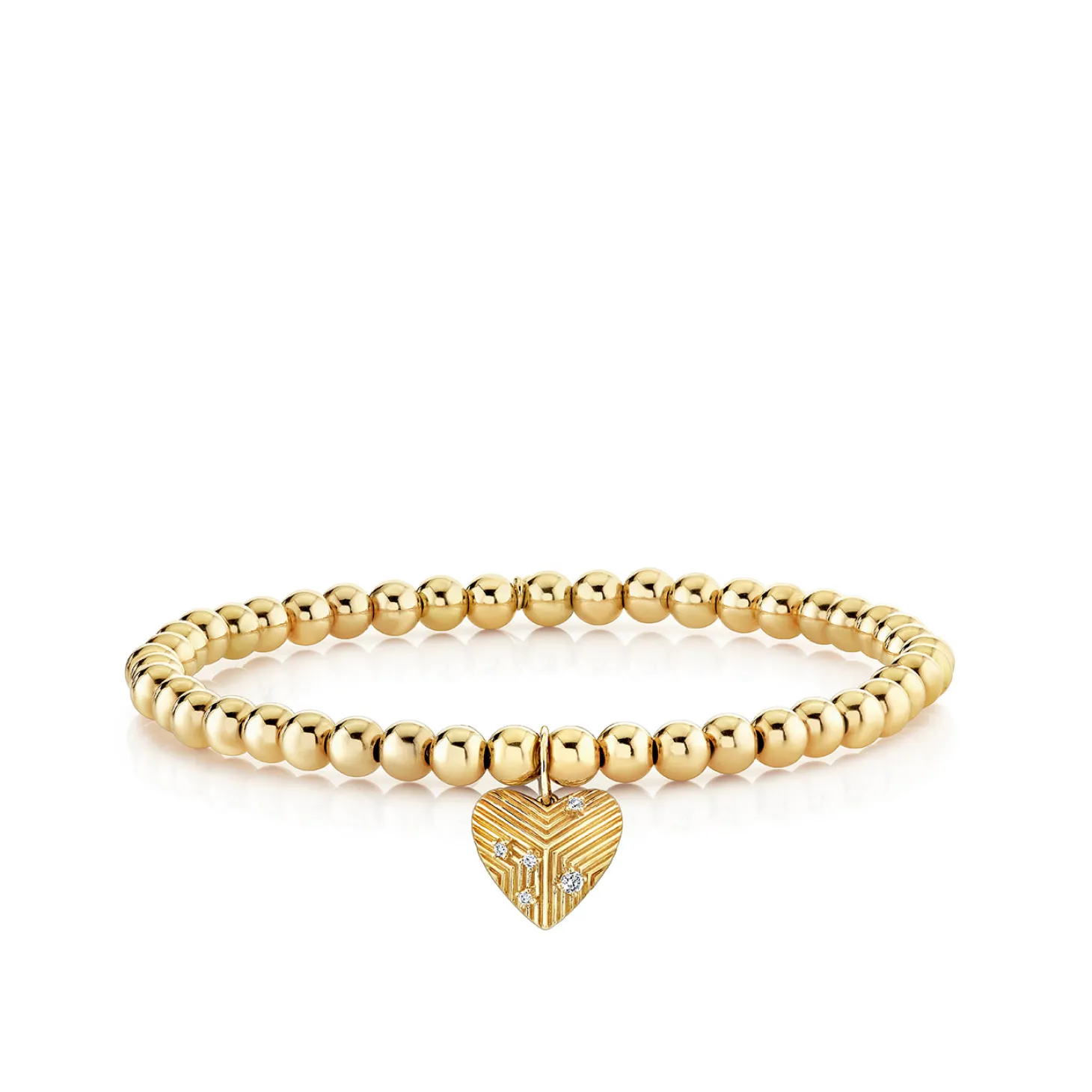 Gold & Diamond Fluted Heart on Gold Beads