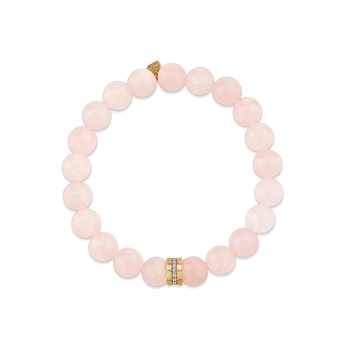Gold & Diamond Fluted Rondelle on Rose Quartz