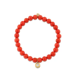 Gold & Diamond Fluted Single Stone on Peach Coral