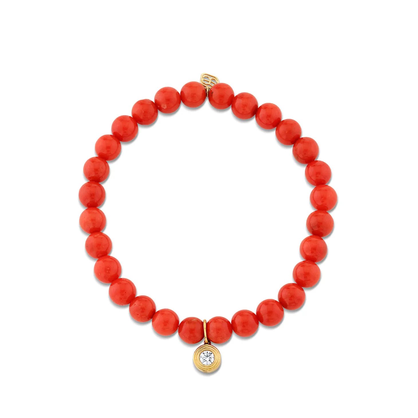 Gold & Diamond Fluted Single Stone on Peach Coral
