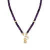 Gold & Diamond Ganesha & Om Amethyst Beaded Necklace