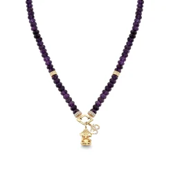 Gold & Diamond Ganesha & Om Amethyst Beaded Necklace