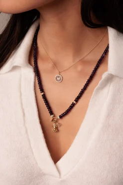 Gold & Diamond Ganesha & Om Amethyst Beaded Necklace