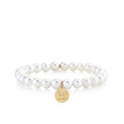 Gold & Diamond Gemini Zodiac Medallion on Pearls