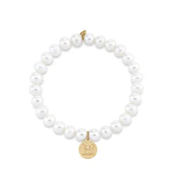 Gold & Diamond Gemini Zodiac Medallion on Pearls