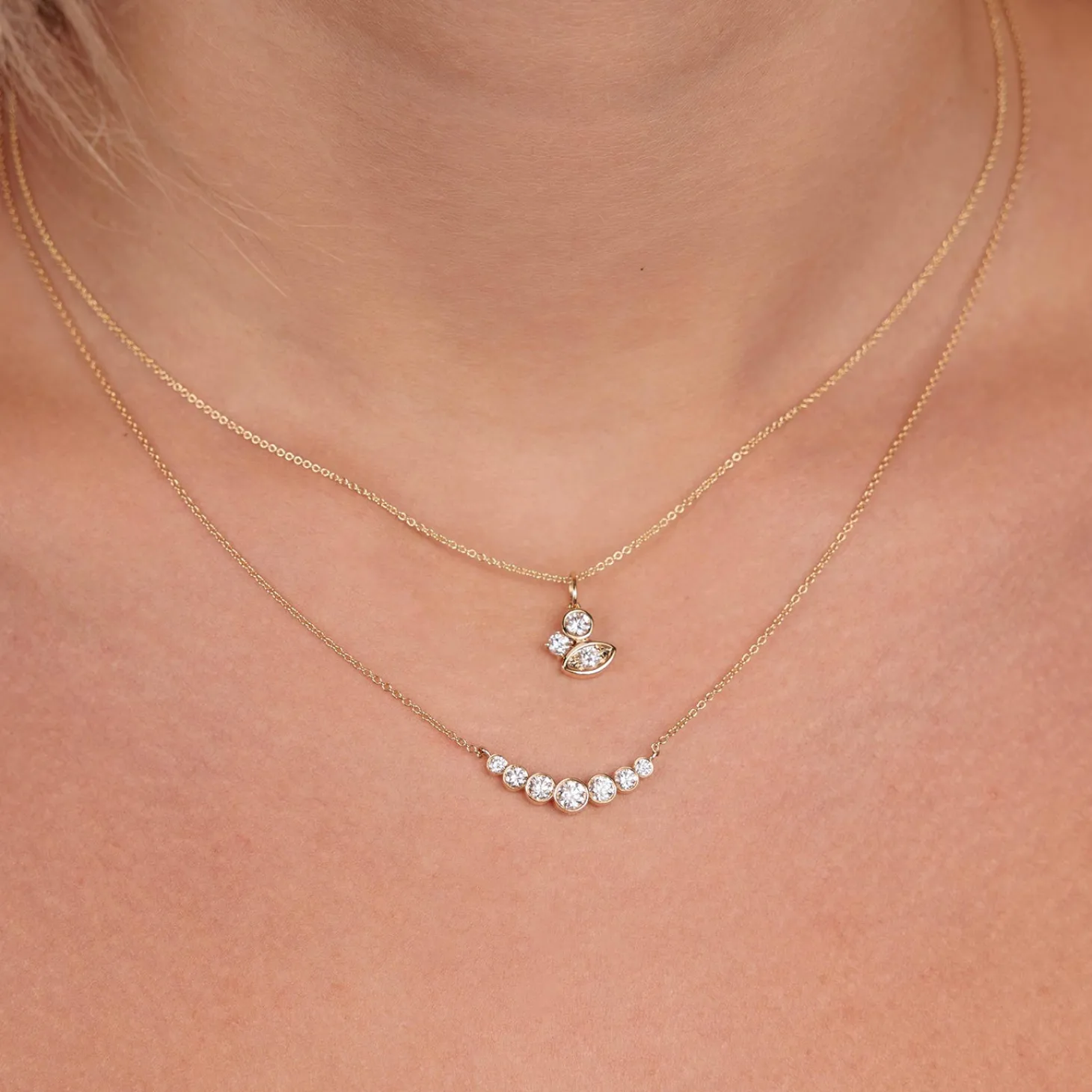 Gold & Diamond Graduated Bezel Necklace