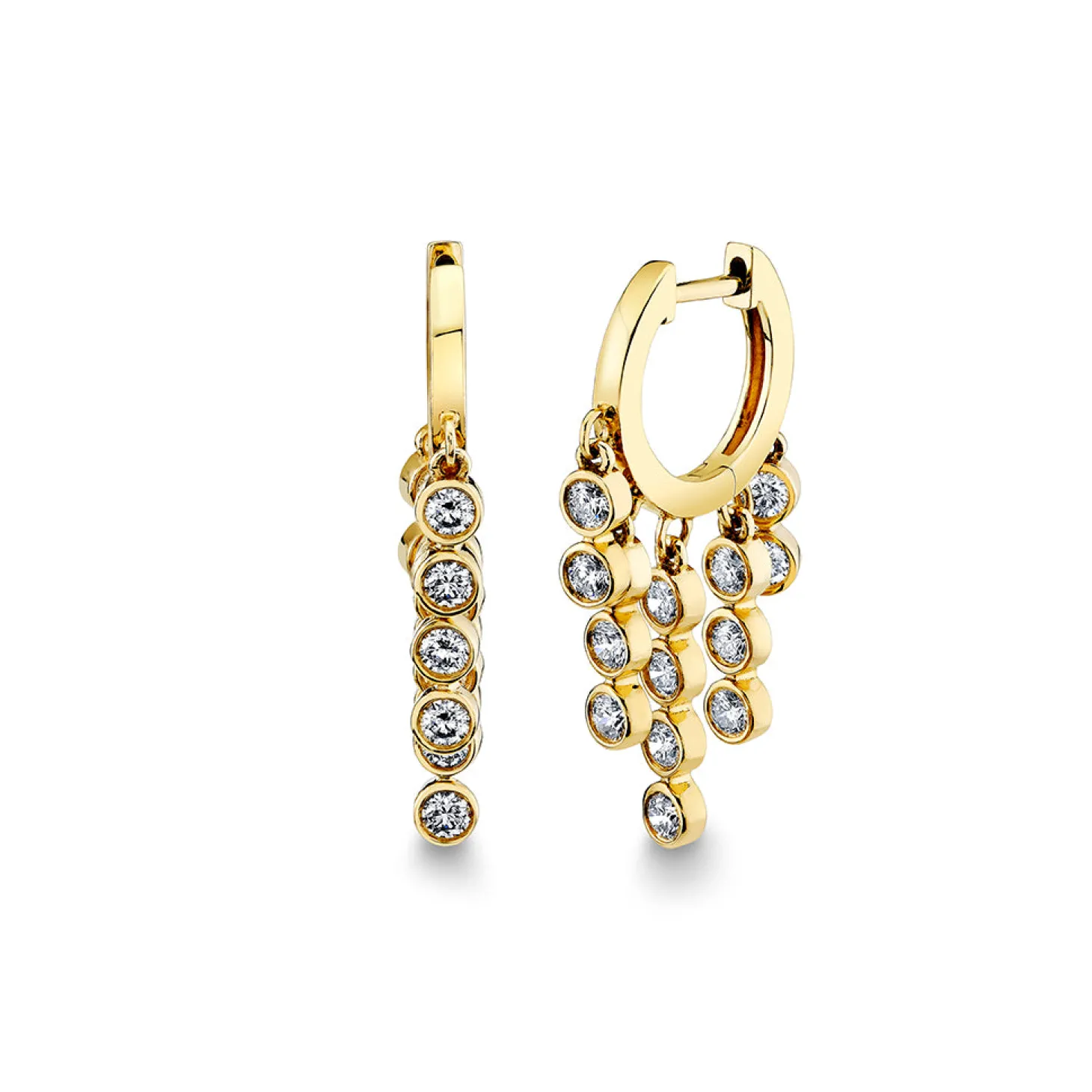 Gold & Diamond Graduated Fringe Bezel Huggie Hoops