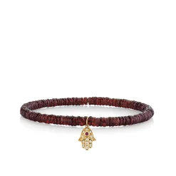 Gold & Diamond Hamsa on Garnet
